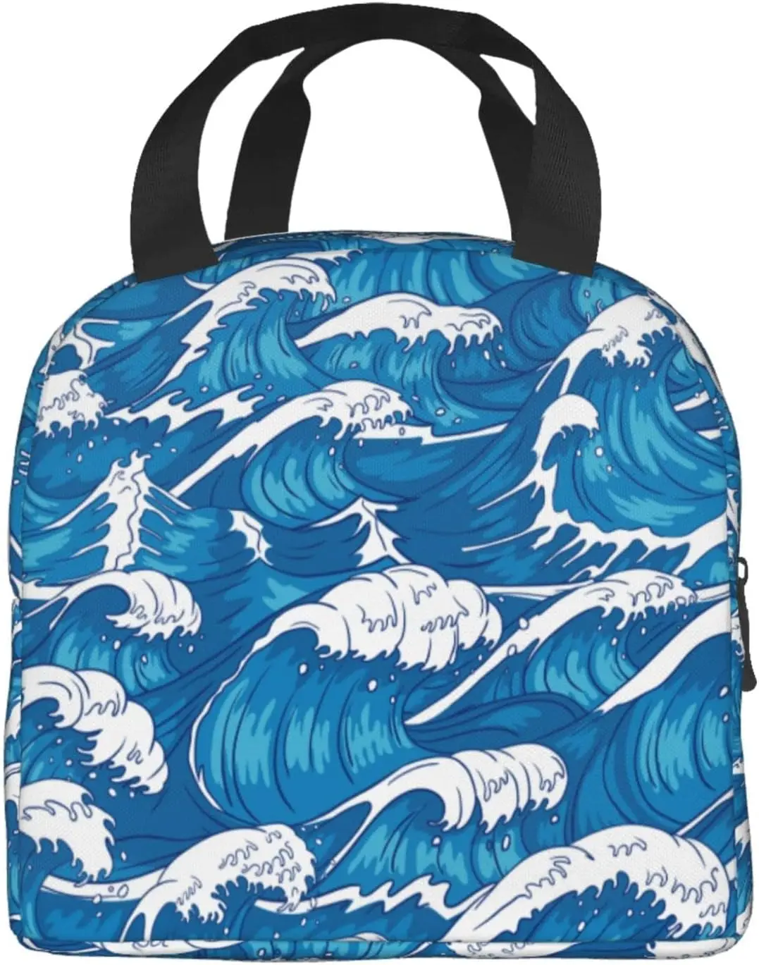 Cute Blue Sea Wave Pattern Lunch Box Reusable Lunch Bag Work Bento Cooler Reusable Tote Picnic Boxes Insulated Container For