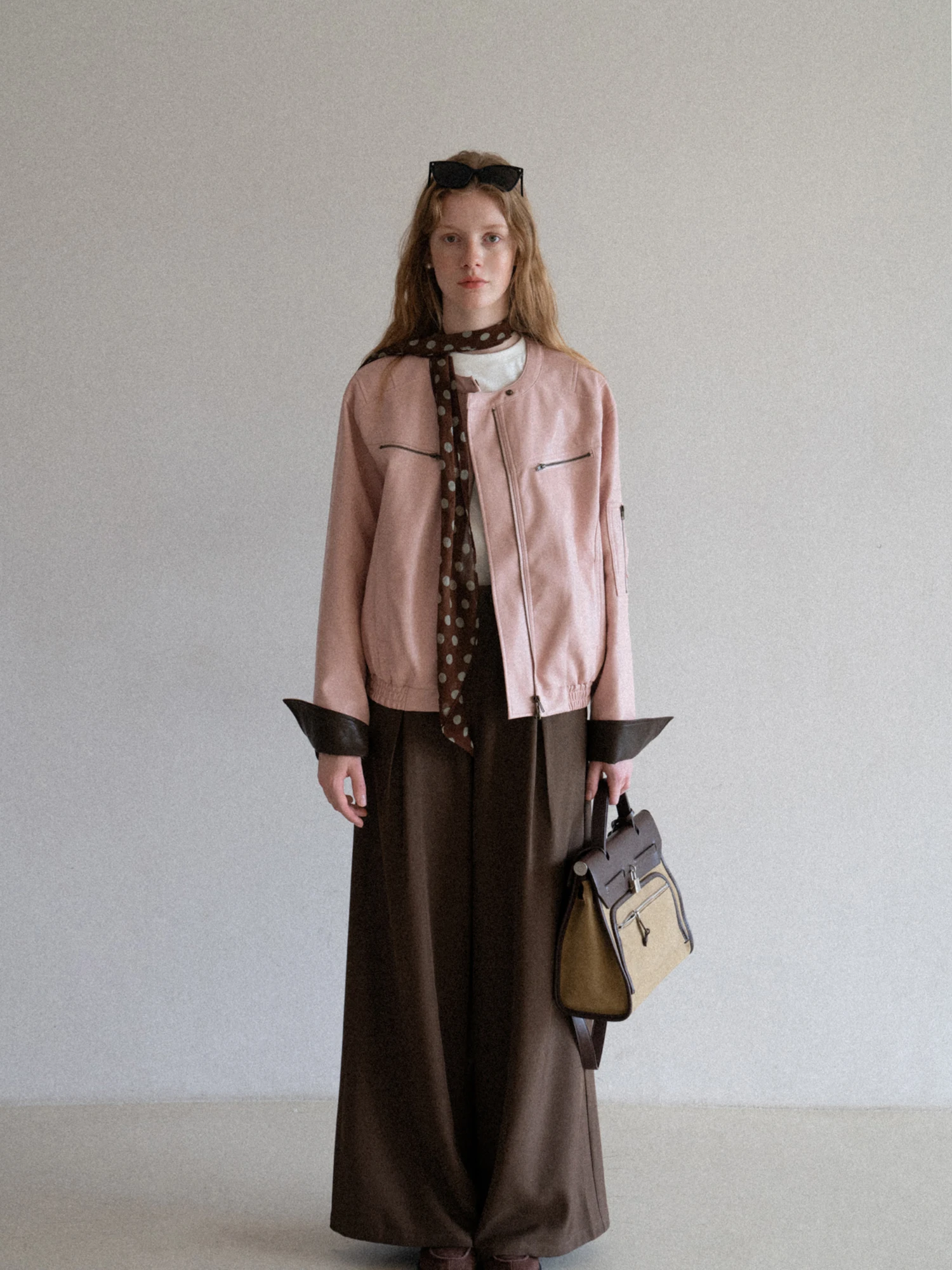 Jaqueta Retro de Couro Rosa com Corte Solto para Mulheres, Moda Colorida Blo, Y50953864, Couro PU, Manga Longa com Zíper