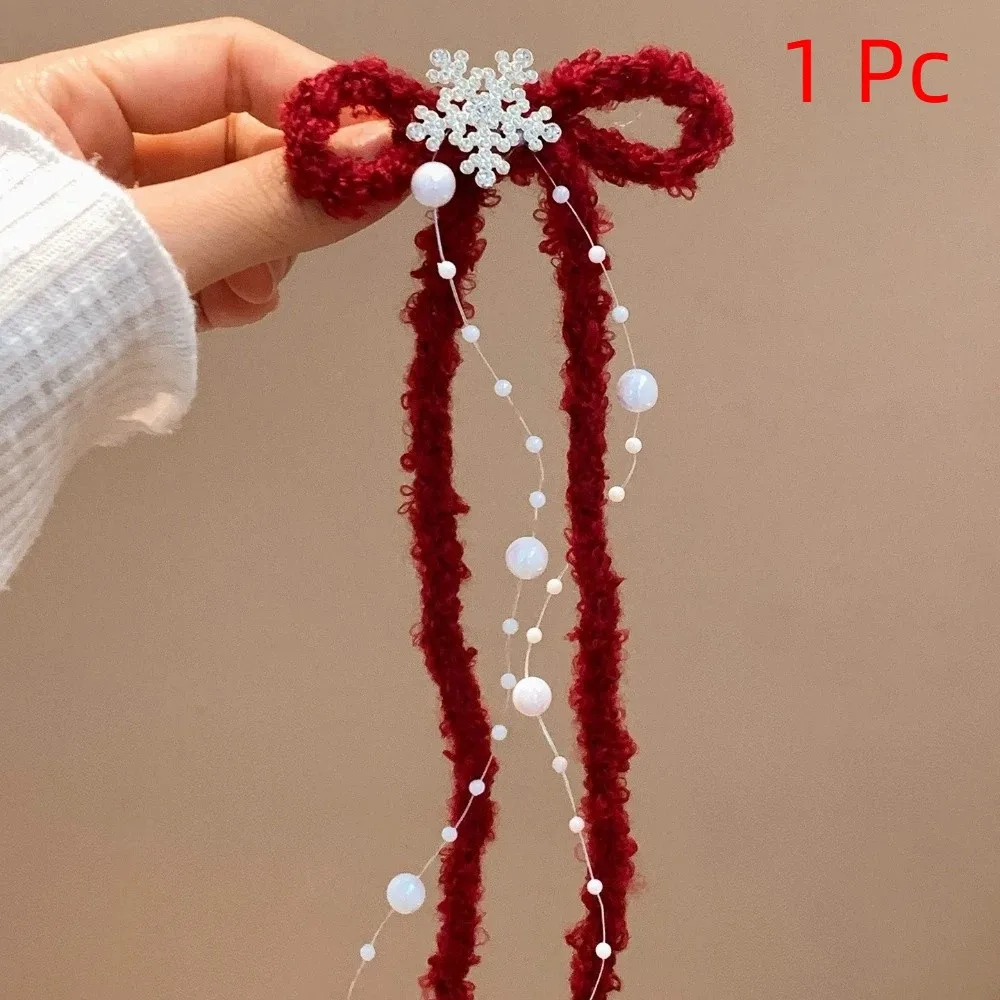 

Sweet Tassel Red Bow Hairpin Rhinestone Pearl Long Ribbon Bow Hair Clip Korean Style Headwear Y2k New Year Headwear Student