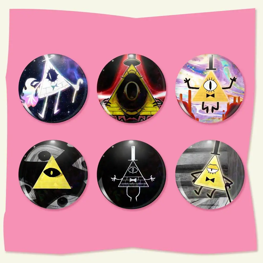 Gravity Falls Bill C-Cipher  Snap-in Pins Cartoon Character Round Creative Brooches for Backpack Accessories Jewelry Gifts