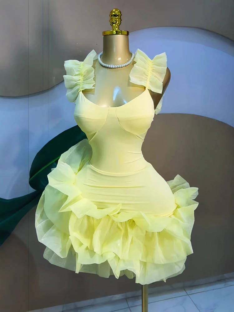2026 New in Women Luxury Sexy Dress Elegant Birthday Party Trendy Dresses Tierred Ruffled Hem Tank U-Neck Sleeveless Mini Dress