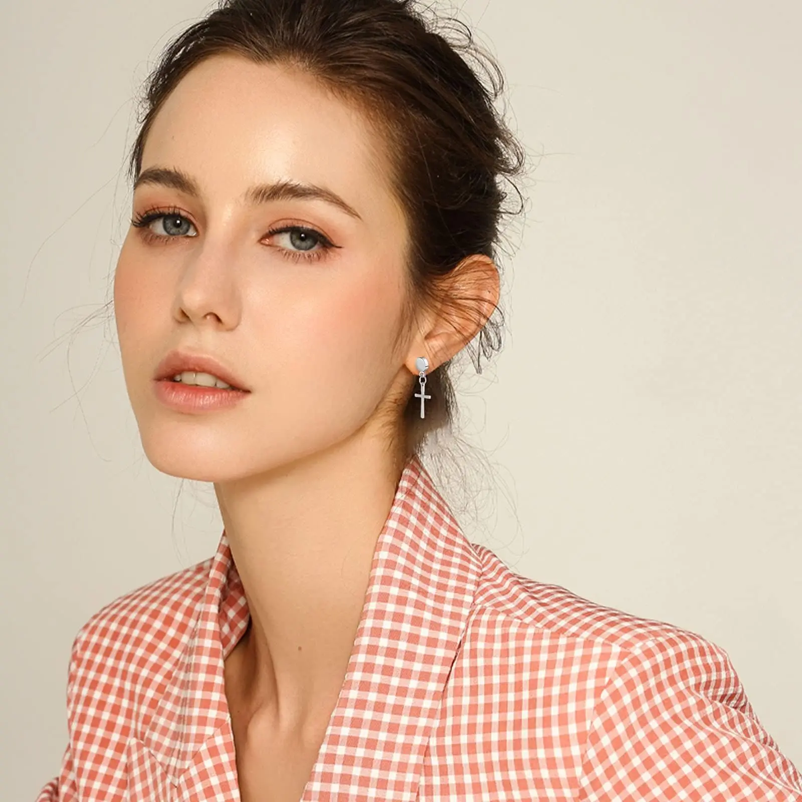 1 Pairs Magnetic Cross Clip on Earring Stainless Steel Non Piercing Hoop Dangle Cross Earrings for Men and Women view 6