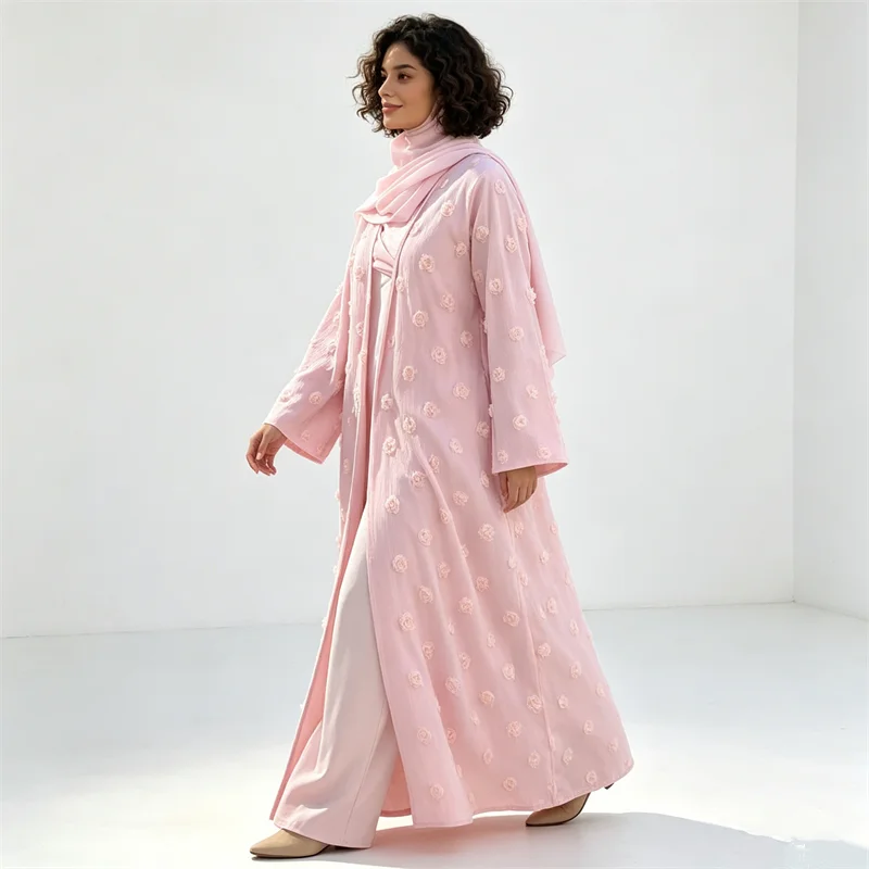 

New Abaya Woman Dubai Flower Kimono Cardigan Muslim Hijab Dress Ramadan Turkey Kaftan Caftan Marocain Femme Robe Islam Jalabiya