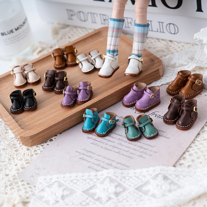 Blythe doll shoes day button up boots ob22 ob24 handmade cowhide shoes small cloth UFDOLL mini body 2.8 * 1.8 size doll shoes