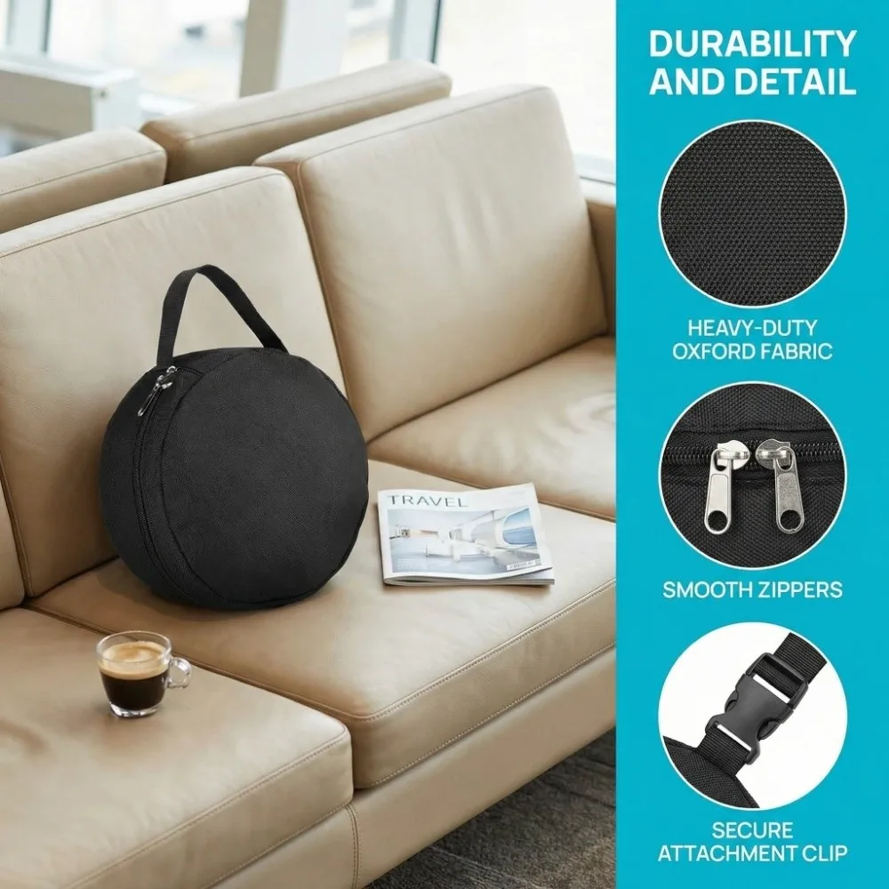 600D Oxford Cloth Travel Neck Pillow Bag Cylindrical Zipper Carrying Case Convenient Quick Release Clasp Neck Pillow Storage Bag