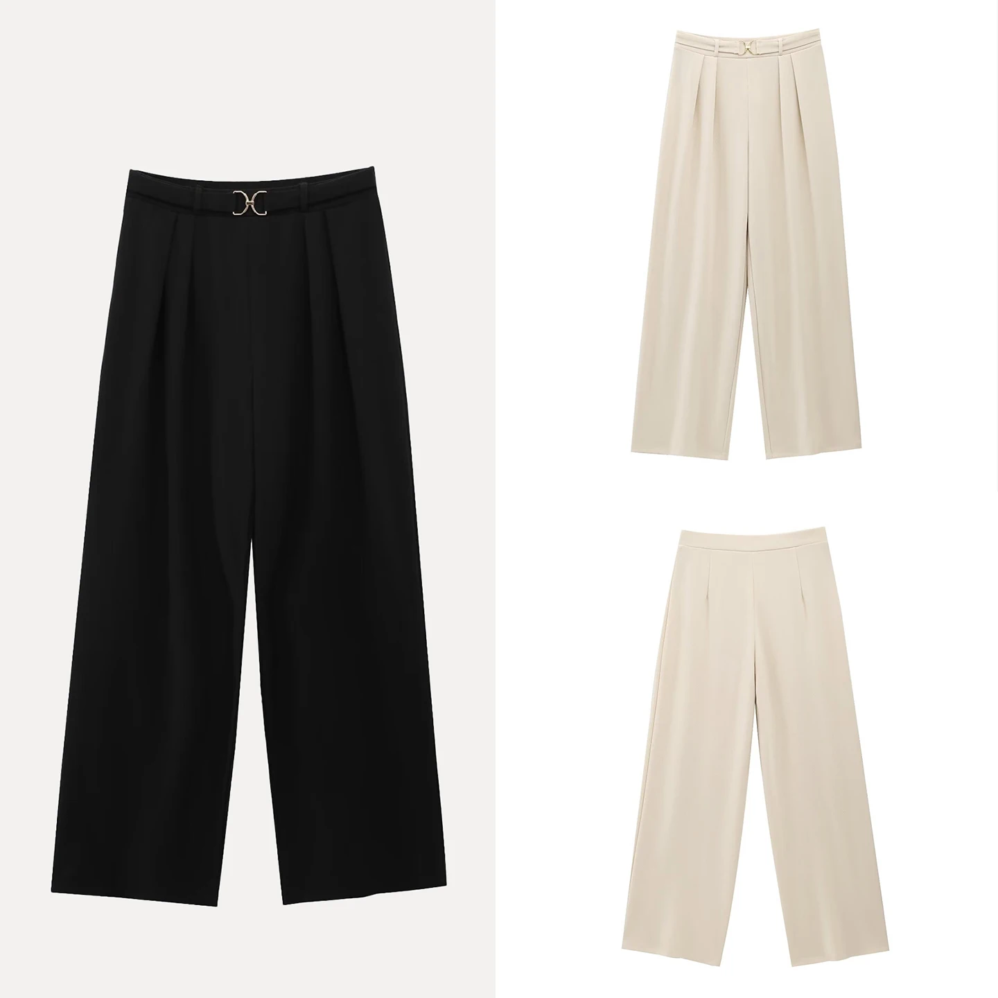 

High Waist Decorative Metal Bule Ring Women's Faion Pants Straight Leg Suit Pants Long Trousers Ele Lady Sle