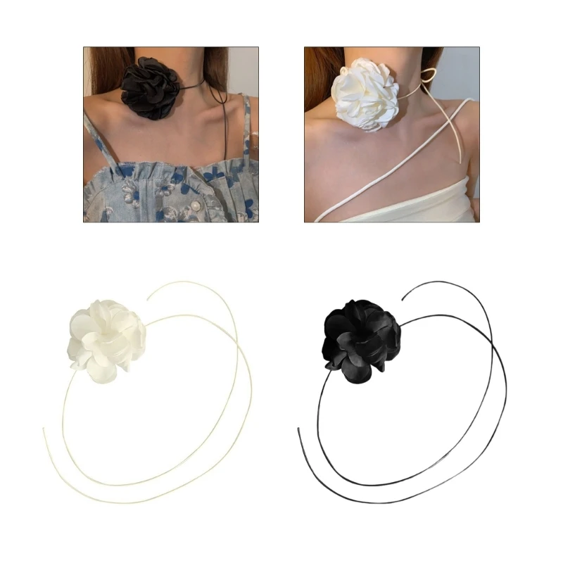 Einfache Stoff Blume lange Band Choker Halsketten Halsband Schlüsselbein Kette Halsreif Party Geschenk Mädchen Stoff Blumen Halsketten