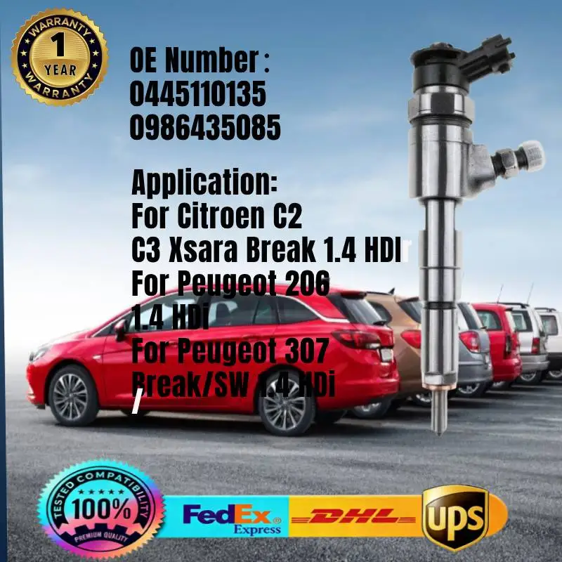 

0445110135 0986435085 Common Rail Fuel Injector for Citroen C2 C3 Xsara Break 1.4 HDI For Peugeot 206 307 Break/SW 1.4 HDi