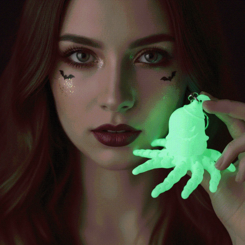 Glow In The Dark Pumpkin Key Chain Flexible Tentacles Articulated Jointed Ghost Key Ring Creative Shape Lightweight
