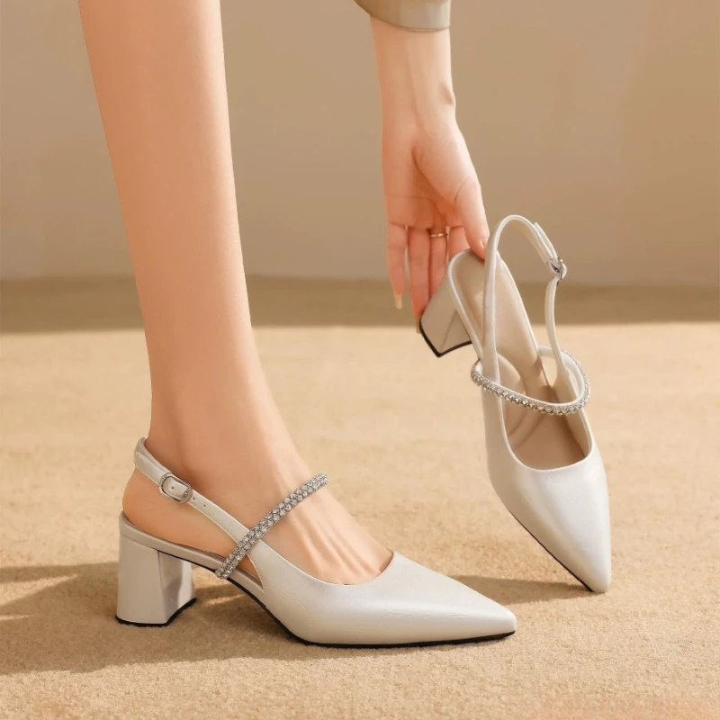 2026 Summer Sexy Pointed Toe Open Heel Sandals Luxurious Rhinestone Designer Women's Sandals Everyday Office Women's High Heels