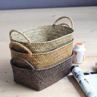 Handmade DIY Straw Flower Pot Basket Fruit Sundries Organizer Foldable Laundry Straw Patchwork Wicker Rattan Seagrass Basket