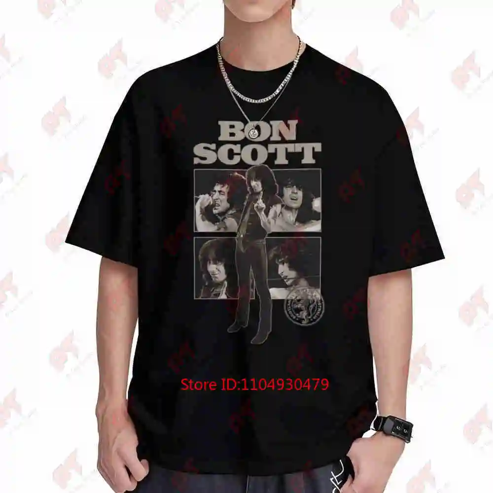 Camiseta de manga corta Bon Scott Collage Vintage 80s Music 100% algodón