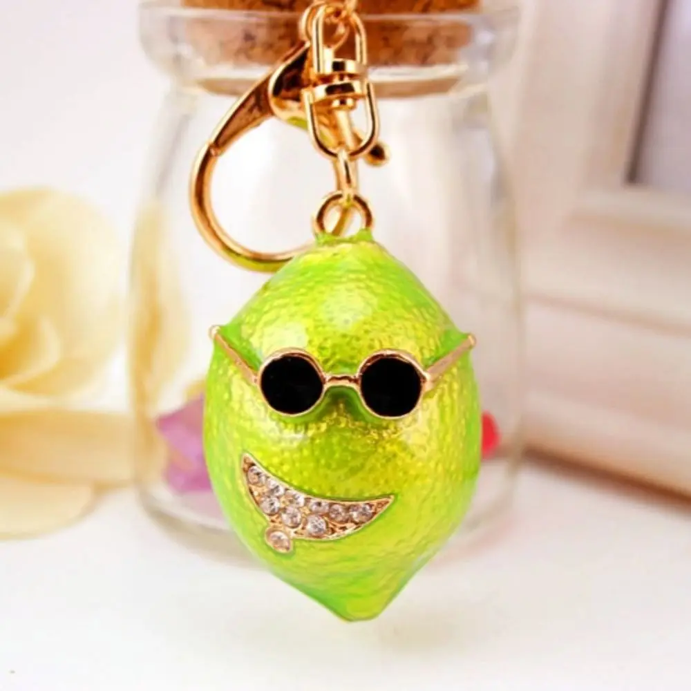 Cartoon Mini Toys Cute Lemon Keychain Rhinestone Key Holder Metal Keyring Zinc Alloy Fruit Car Pendant Gifts