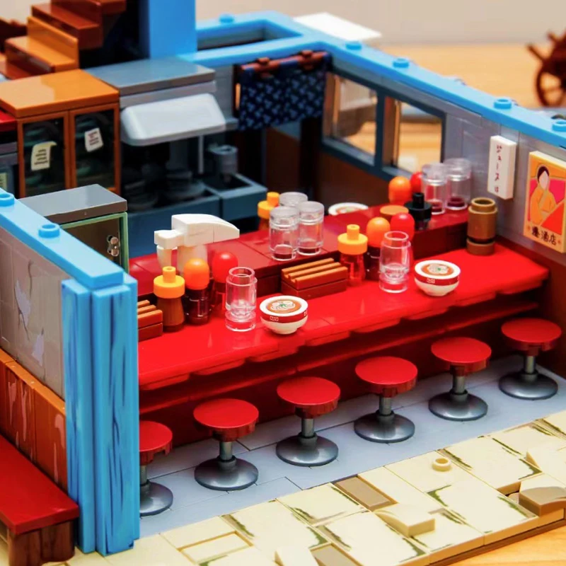 MOC City Idea Streetview Yile Ramen Shop Building Blocks Creative Japanese Noodle House Model Bricks Toys For Boy Birthday Gift