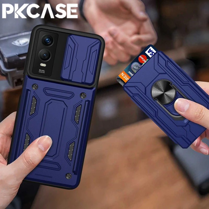 PKCASE Shockproof Phone Case For VIVO Y200 Y78 Y36 Y17S S16 S16E S17 Pro V23E V25E V27E 4G V29 V29E 5G Card Slot Stand Cover