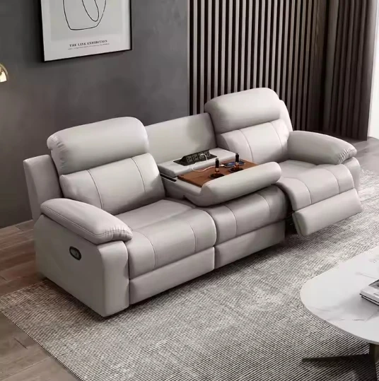 Electric Recliner Sofa Genuine Leather Power Reclining Sofa Zero Wall Design Home Theater Couch with USB Cup Holder