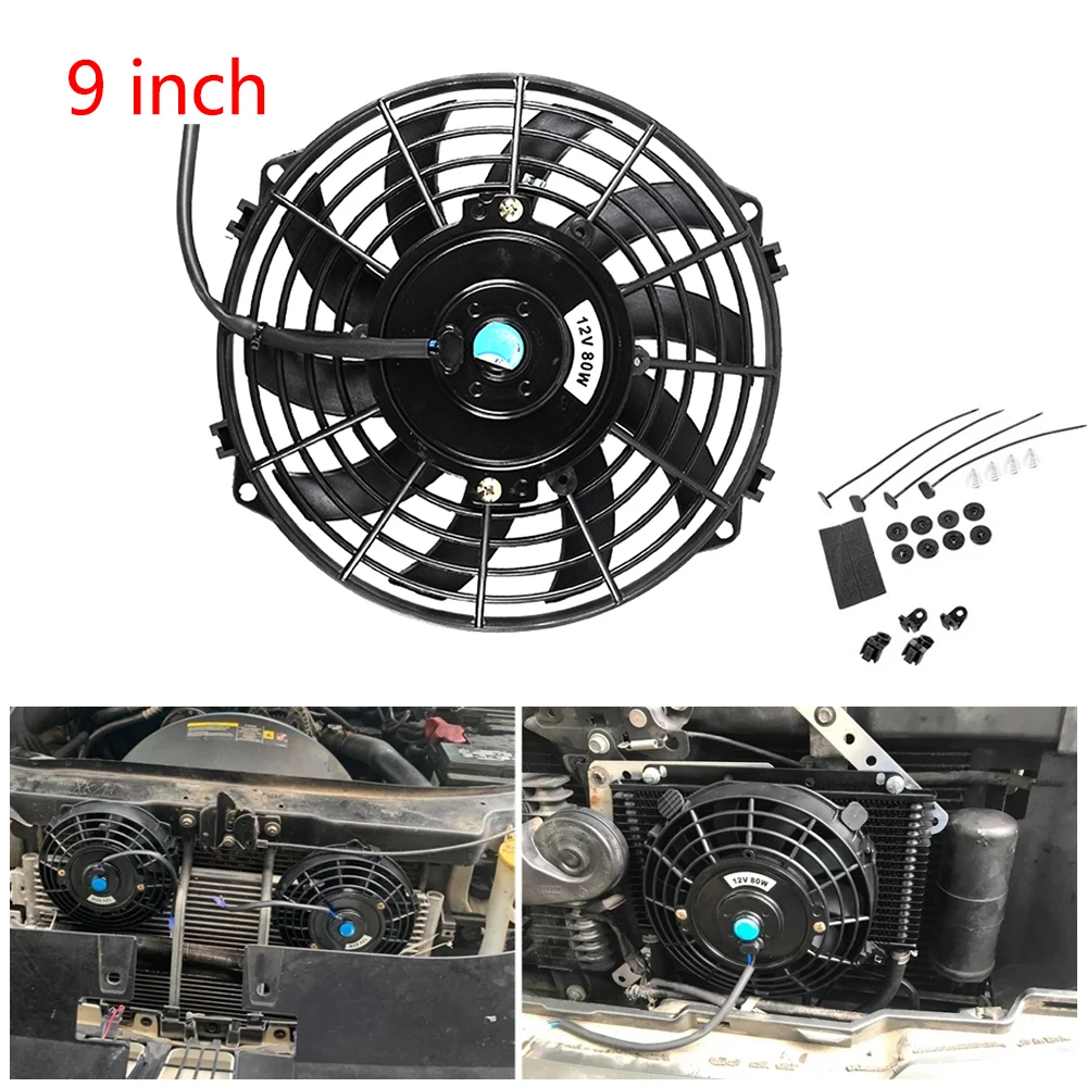 

9 Inch Universal 12V 80W Slim Reversible Black Blade Electric Cooling Radiator Auto Fan Mounting Kit