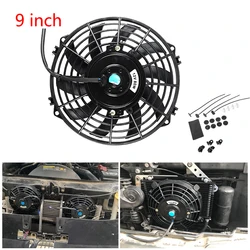 9 Inch Universal 12V 80W Slim Reversible Black Blade Electric Cooling Radiator Auto Fan Mounting Kit