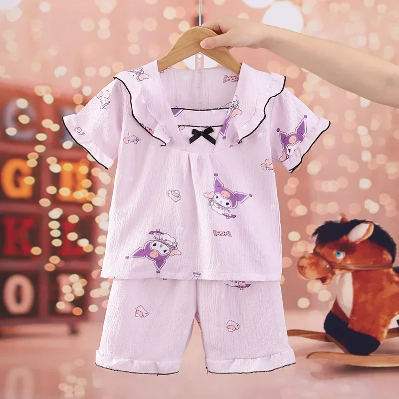 

Miniso Cartoon Summer Sets for Children, Girls' Pajamas Loose Cotton Anime Short Sleeved Pajamas Sleepwear Gift 6 8 10 12Years