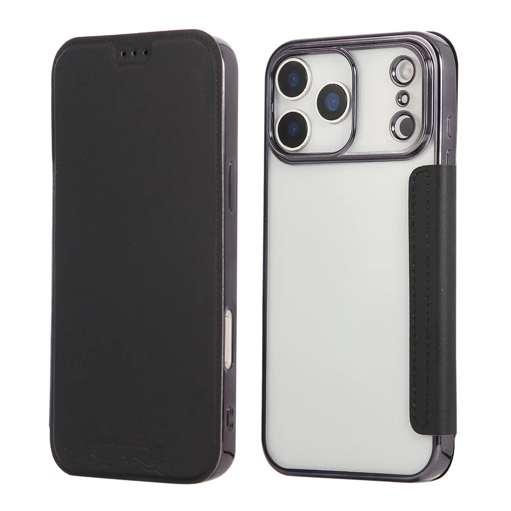 Luxuriöse transparente Flip-Lederhülle mit Kartenfächern für iPhone 18 16 17 Pro Max 14 15 13 12, plattierte weiche Silikonhülle – Detail 14