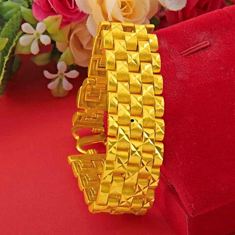 Real Gold Color Watch Chain Bracelet for Women Men Pure Adjustable Trendy Laser Chain for Women Fine Jewelry Gifts