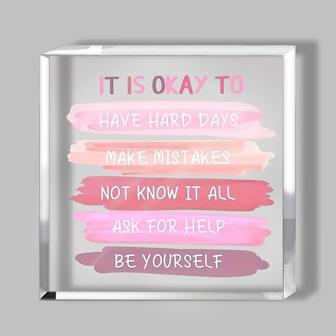 1pcClear Freestanding Quote Sign, Pink Brushstroke Affirmations For Desk, Study Or Counseling Room | Home Decor, Teacher Gifts,