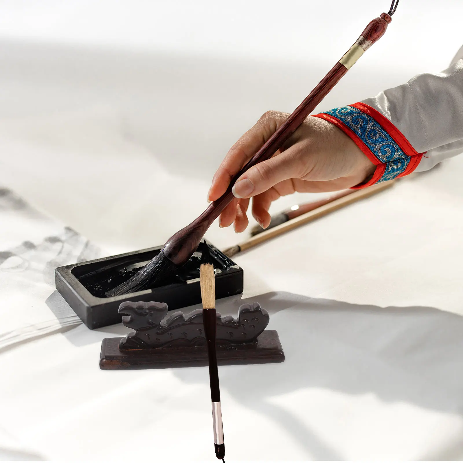 

Exquisite Brush Pen Holder Wooden Calligraphy Pen Rack Multipurpose Ink Brush Stand Study Room Ornament