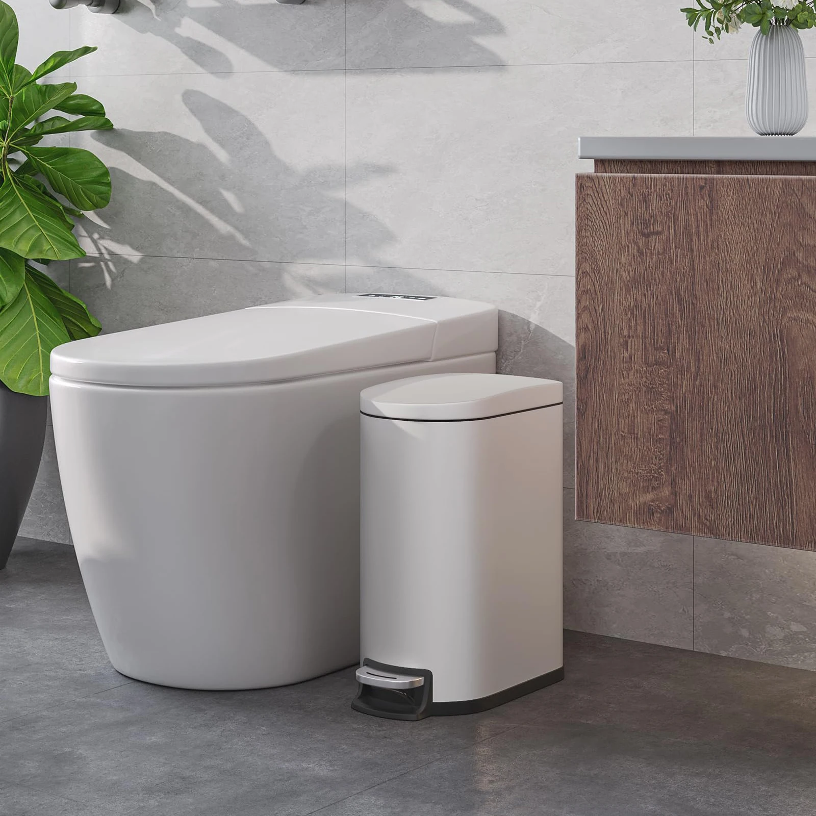 

10L Slim Bathroom Trash Can Odor Control Stainless Steel Step-On Garbage Bin with Removable Inner Bucket for Bedroom Bathroom