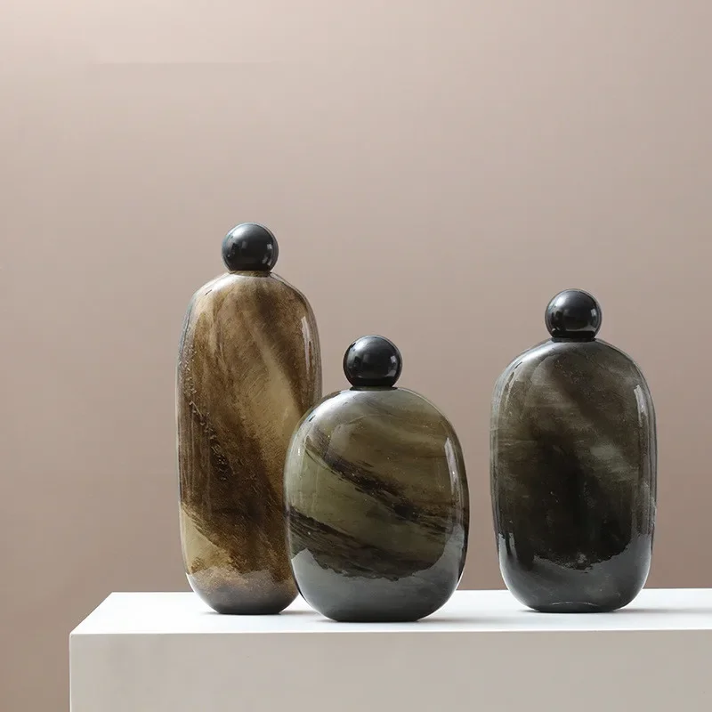 【Premium】Oval Shaped Glass Vase, Spherical, Pebble Vessel Ornament, Home Decoration Accessory, Glass Container， Flower Vase