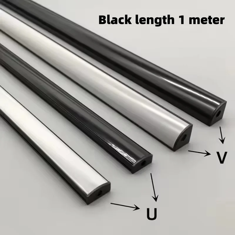 Black Cover 1M Led Aluminum Profile Channel Diffuser Holder U/V Shape Black  Linear Light Bar Ceiling Wall Corner Lighting