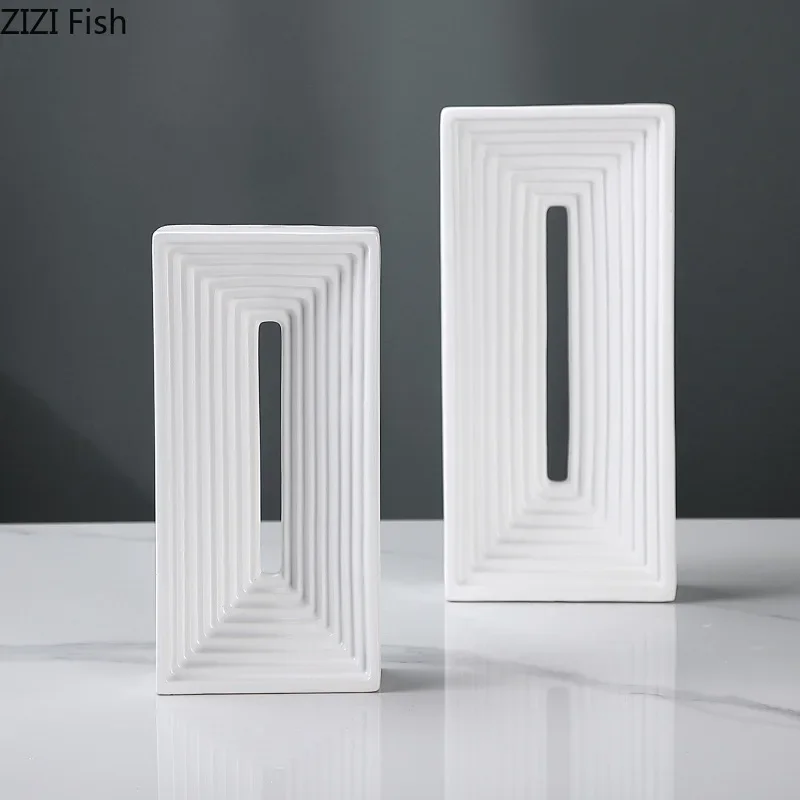 

Square Ceramic Geometric Sculpture Abstract Artwork Ornaments Desk Decoration Minimalism Square Arch Statue Modern Home Decor