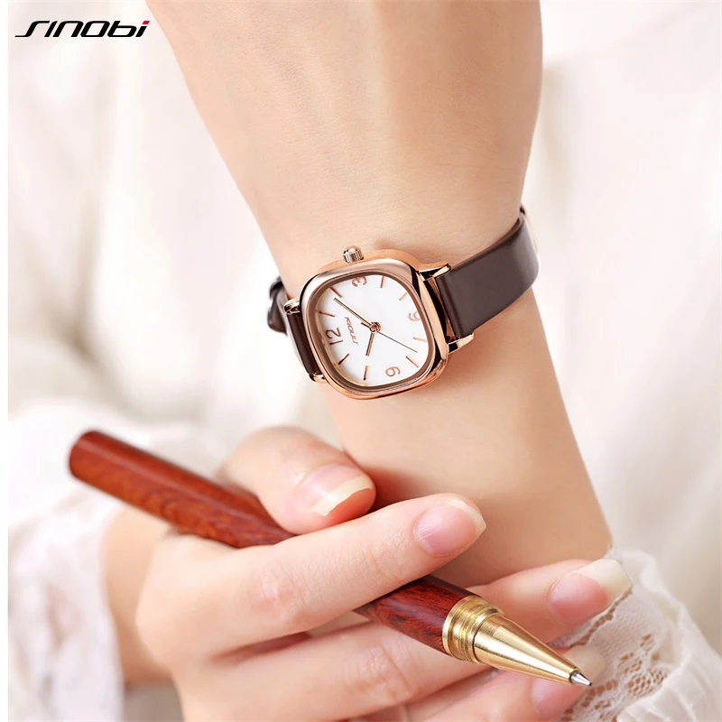 SINOBI New Design Elegant Ladies Clock Fashion Woman Quartz Watches Women\'s Leather Strap Bracelet Best Gifts Relogio Femenino