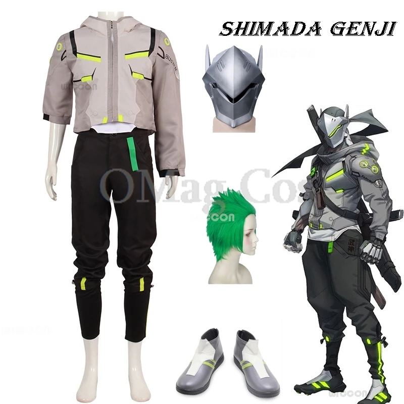 

Overwatch Shimada Genji Cosplay Costumes Mens Clothes Coat Pants Halloween Shoes Suit Game Clothes Halloween Party Uniform Set