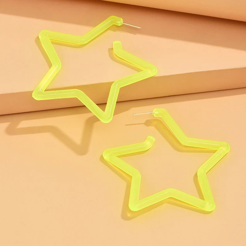 AYAYOO Fashion Geometric Punk Personality Neon Acrylic Geometric Big Star Hoop Earrings For Women Large Fashion Party Jewelry