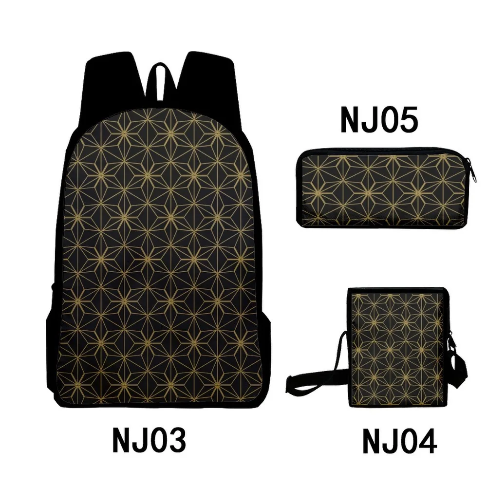 Creative Youthful Funny Geometric grid 3D Print 3pcs/Set Student Travel bags Laptop Daypack Backpack Shoulder Bag Pencil Case