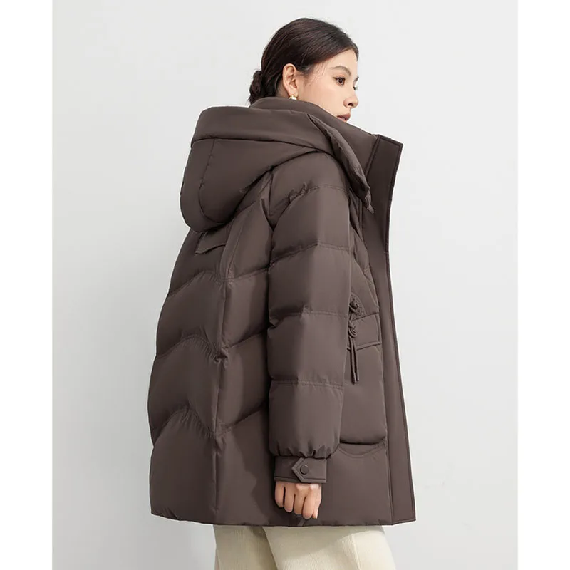 2025 Winter Down Jacket Women Loose Hooded Casual All-Match Thicken Warm Down Cotton Jacket Parkas Female Outwear Overcoat