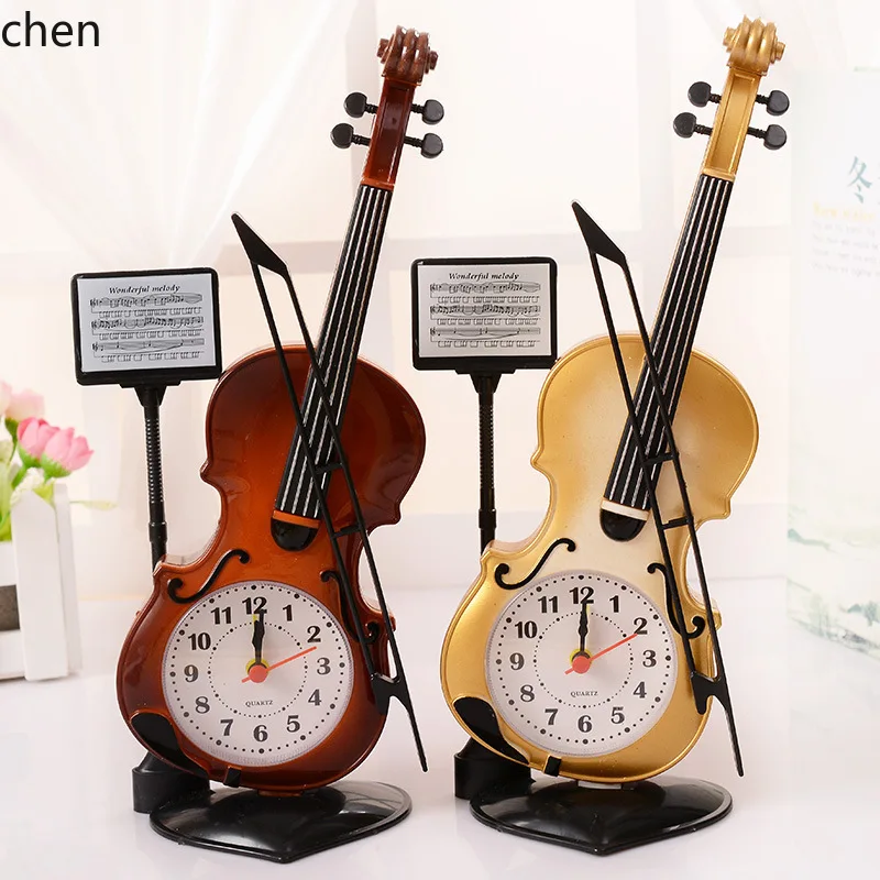 ZML Creative Violin-shaped Alarm Clock Plastic Decorative Bedroom Desktop Clock