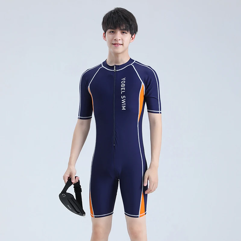 Rashguard Man Teenage Swimwear One Piece Male Swimsuit Swimming Suit Beachwear Short Sleeve Surfing Sportswear