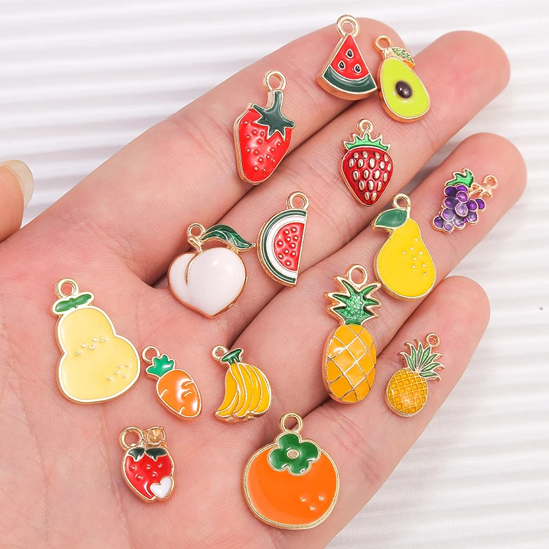 10pcs/lot Mix Cute Enamel Fruit Apple Cherry Pineapple Grape Charms for Jewelry Making Women Earrings Pendants Necklaces Gifts