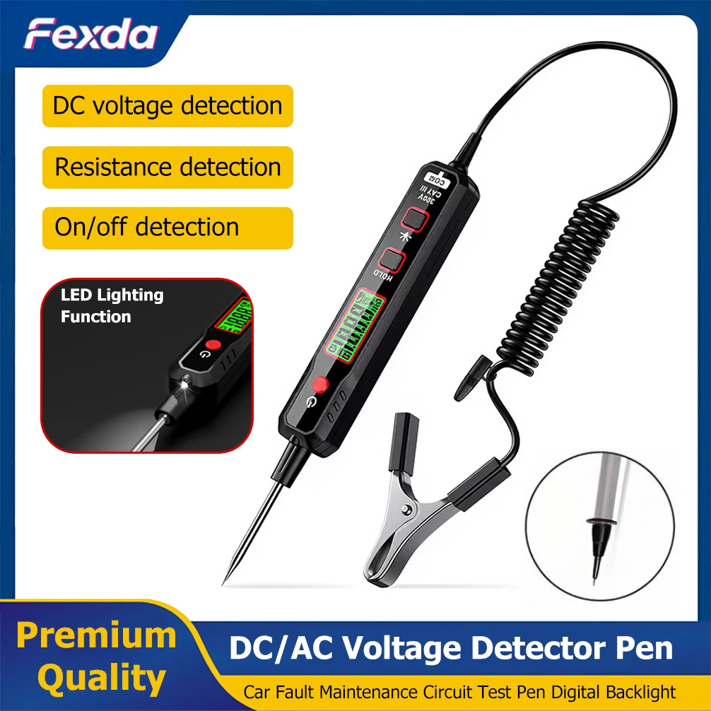 

DC/AC Voltage Detector Car Fault Maintenance Circuit Test Pen Digital Display Backlight Automobile Fuse Diagnostic Probe Tester