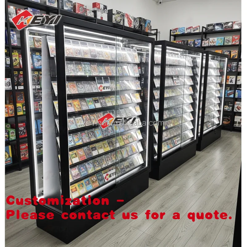 custom.Customized Floor Standing Repositionable Rail Dard Display Collectible Card Display Double Sides TGC Store Display