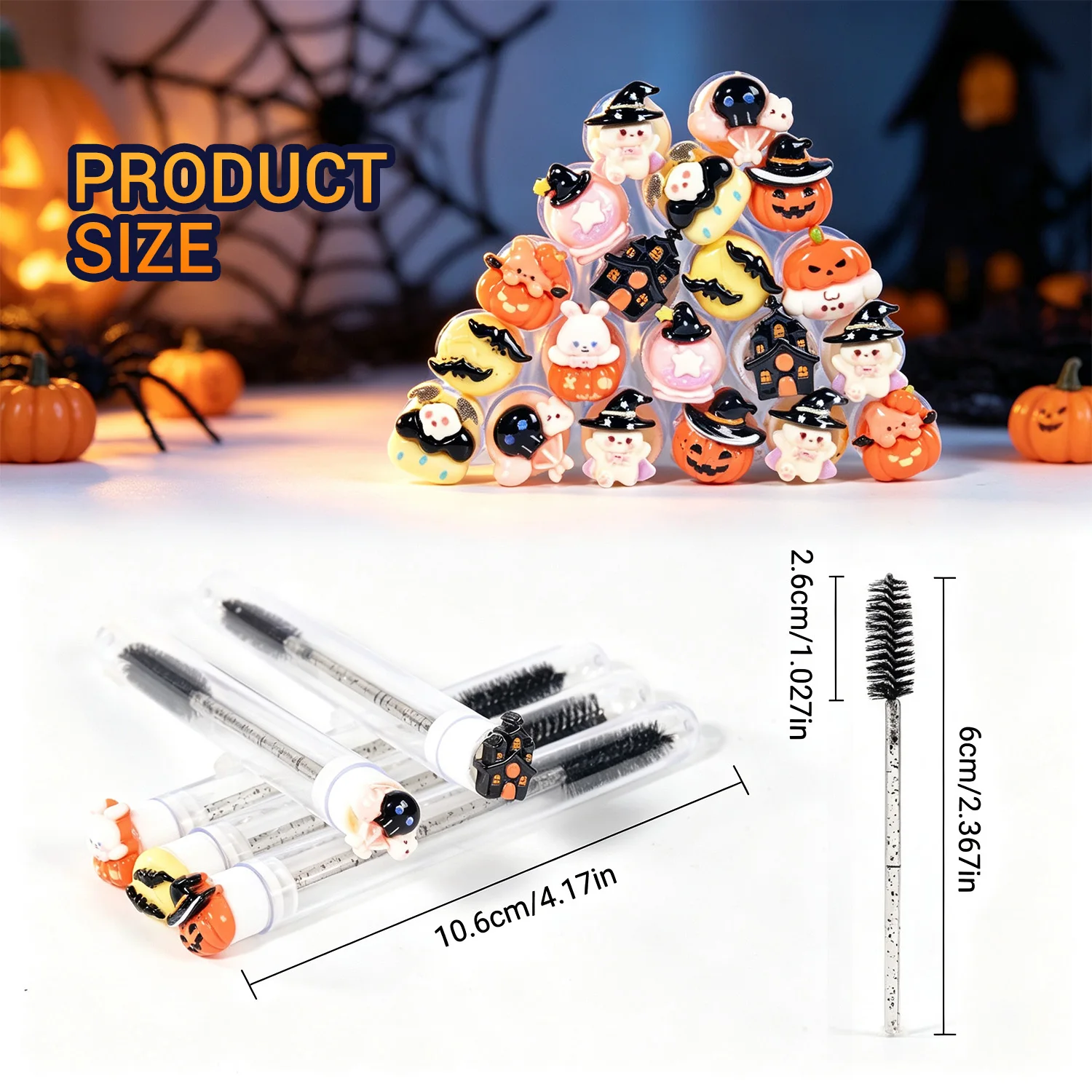 20Pack Professional Spooky Halloween Mascara Wand with Tube Reusable Eyelash Brush Eyebrow Spoolie Lash Extension Makeup Tools