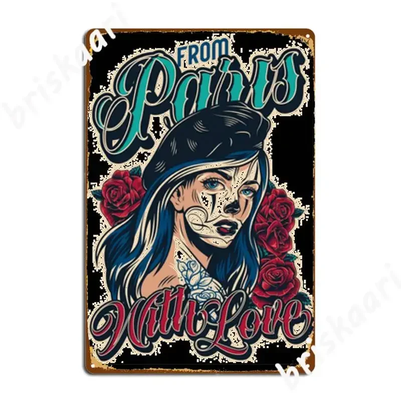 Vintage Tattoo Girls With Flowers Tattoo Metal Sign Retro Garage Wall Mural Cinema Designer Tin Sign Poster