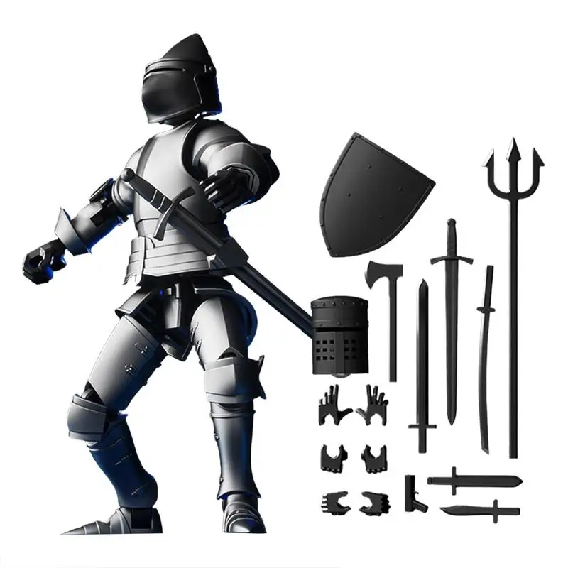 Medieval Knight Action Figure Set T-13 Action Figures D-I-Y Multi-Jointed Movable Toy with Weapons and Shield Table Decor