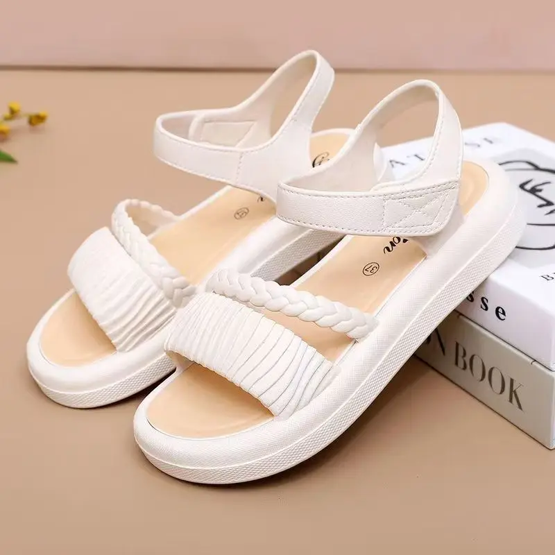 

Женские летние сандалии на плоской подошве с одной липучкой, новые, с толстой подошвой, нескользящие, водонепроницаемые, для пляжа и активного отдыха