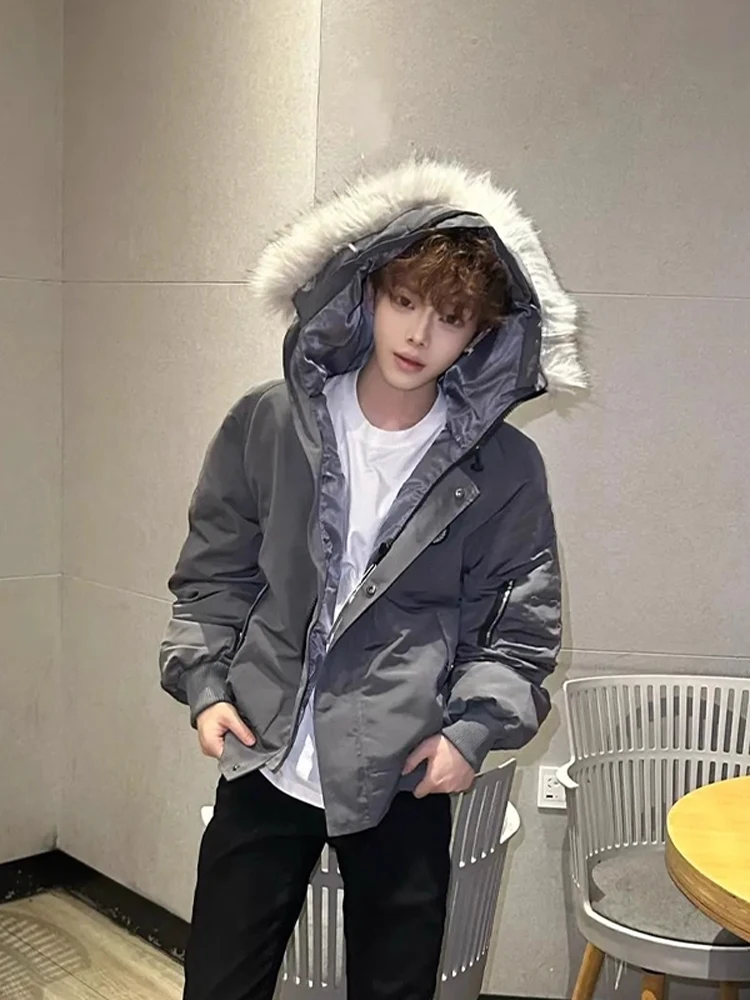 

Retro American Sle Thiened Winter Jaet Men's Cotton Coat with Hood Outdoor Waterproof Warm Cotton Clothing Outerwear