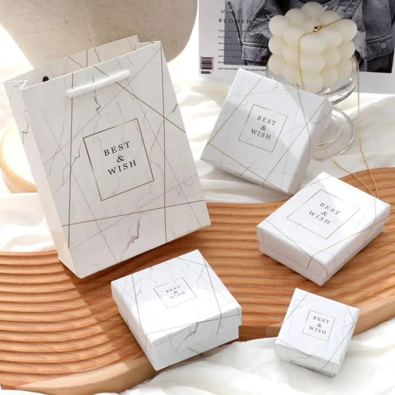 Fashion Marble Pattern Jewelry Mini Gifts Packing Gift Box For Ring Earrings Pendant Wedding Valentines Day Paper Handle Bag