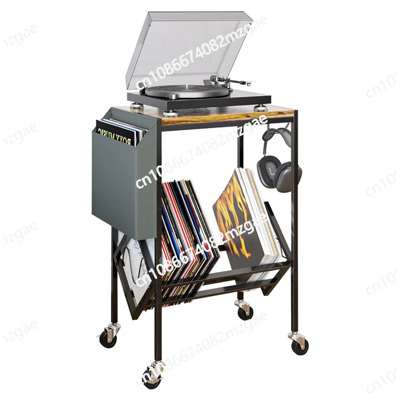 

Double wrought iron vinyl record rack with storage bag record player bedside table office newspaper bookshelf magazine shelf