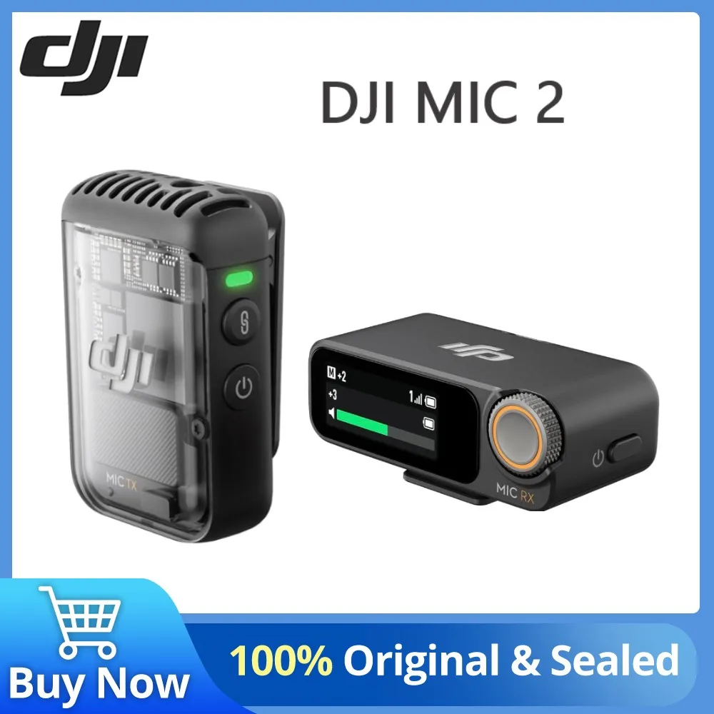 DJI Mic 2  Wireless Microphone with Intelligent Noise Cancelling 32-bit Float Internal Recording Optimized Sound 250m Range