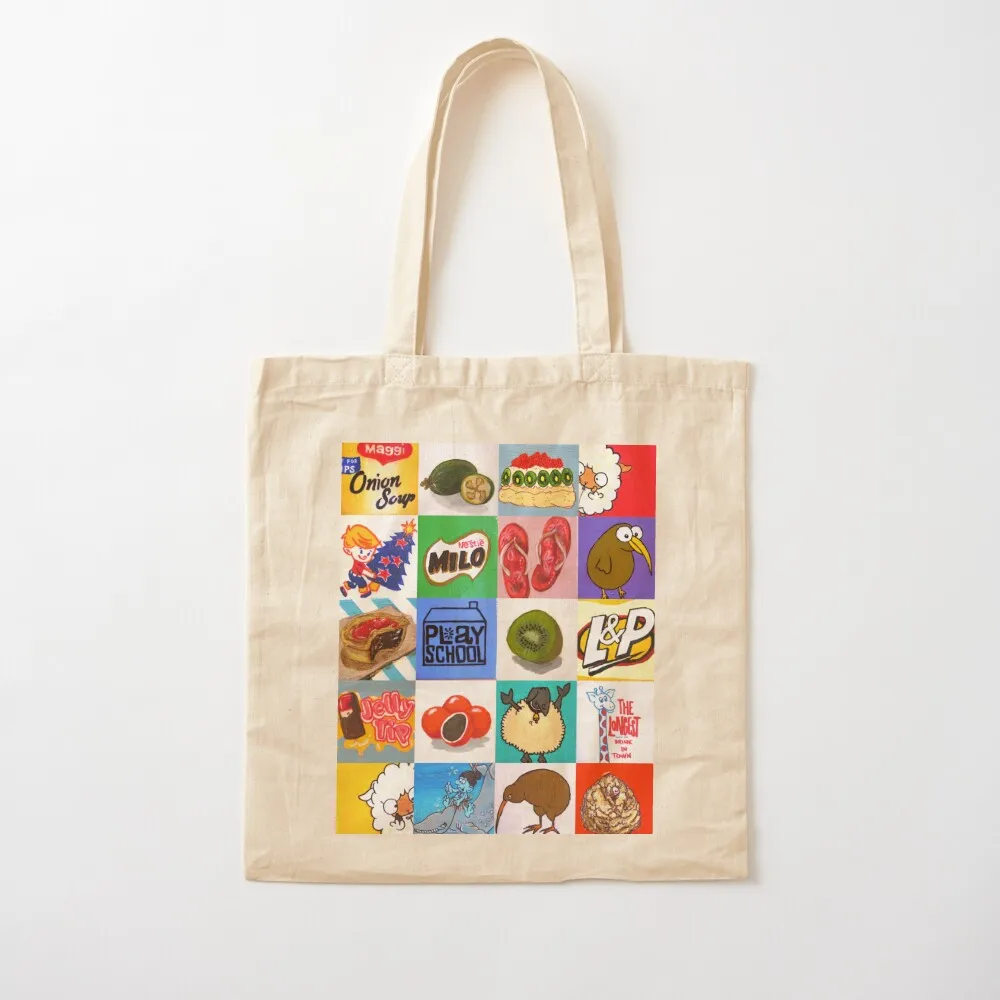 

Kiwiana food and drink icons collage Tote Bag cloth bag woman Canvas shopper bag women canvas Lady bags Canvas Tote